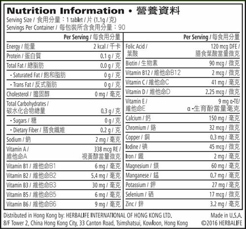 Multivitamin Nutritional Information